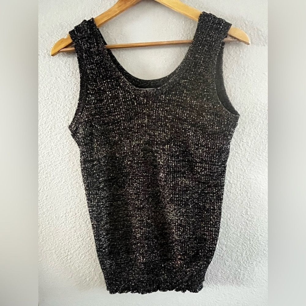 Vintage Whitney Lane SZ Medium Metallic Black Dressy Sleeveless Knit Tank Top